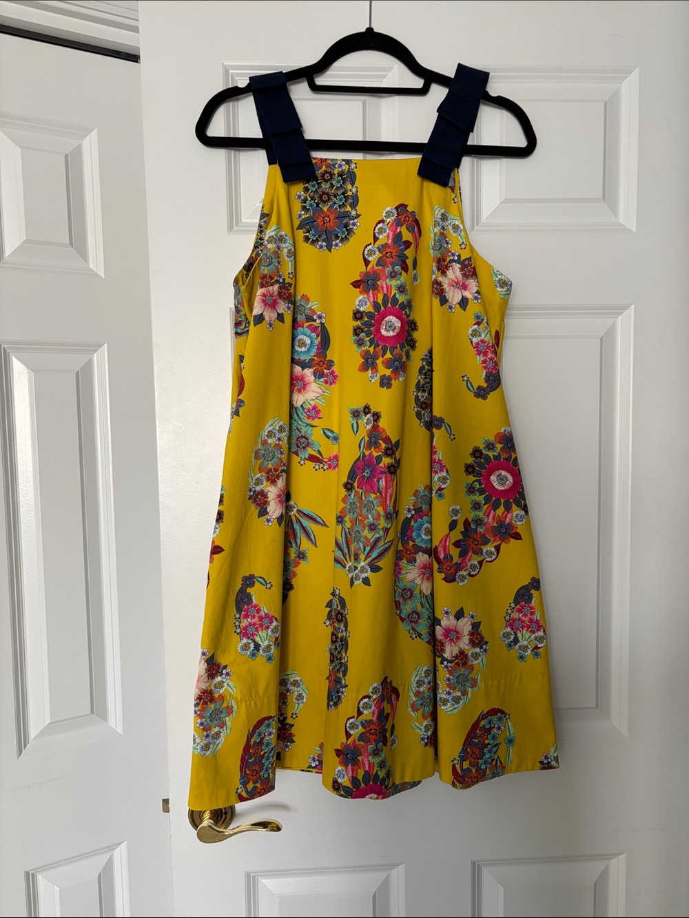 Maeve Yellow Floral Sundress with Navy Straps